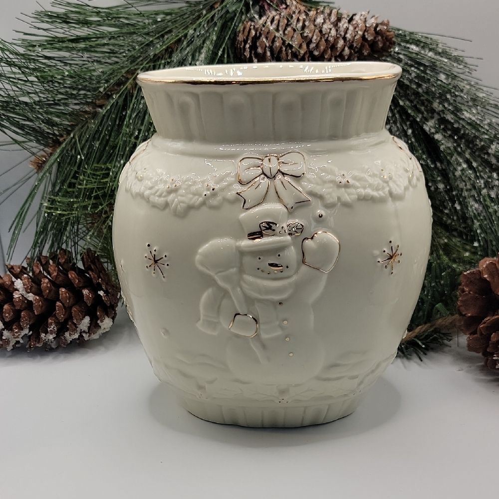 Young's Snowman Ceramic Vase Vintage 2001
